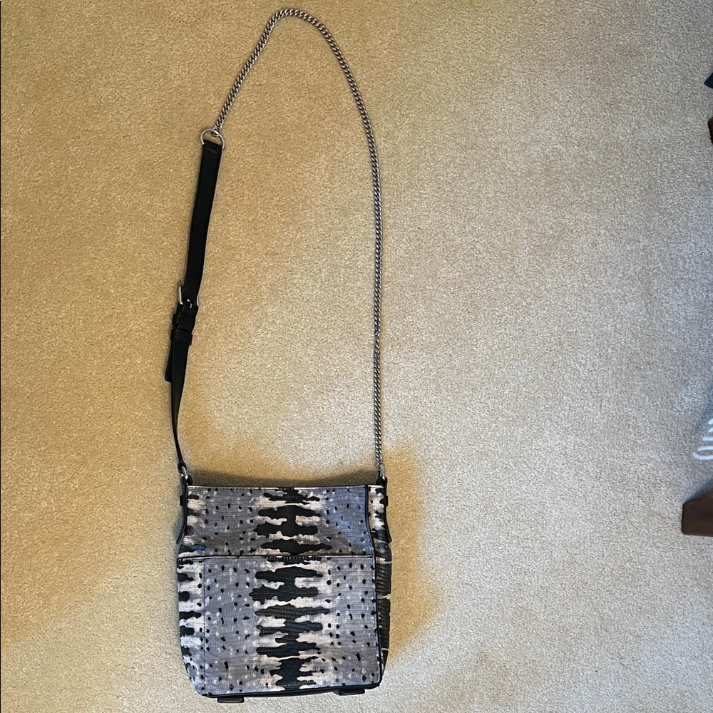 NWOT All Saints Black and Grey Embossed Animal Print  Crossbody Bag